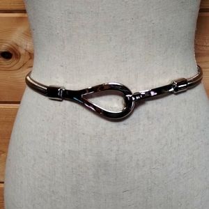 Shiny Silver Metal Thin Dress Belt With Hook Loop Buckle Size XS To M